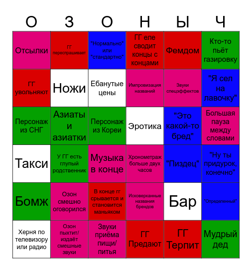 Аудиокниги Озона Bingo Card