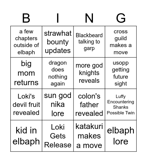 One Piece Bingo Card 2025 Bingo Card