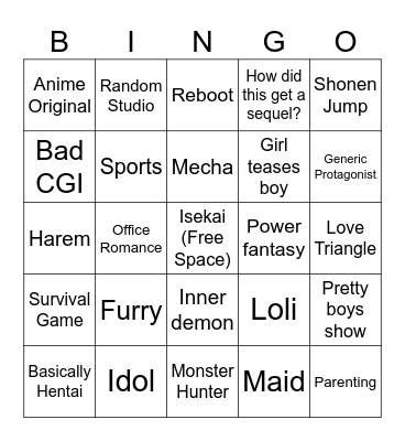 Seasonal Anime Bingo Card