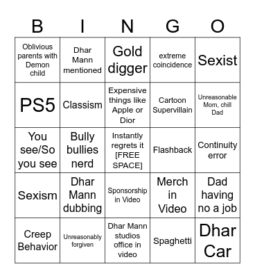Dhar Mann Bingo Card