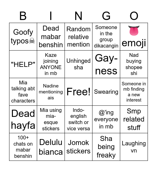 Mabar benshin bingo Card