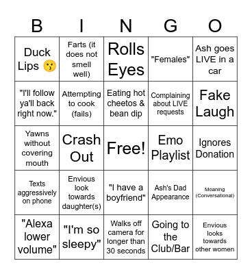 Ash Trevino LIVE Bingo Card