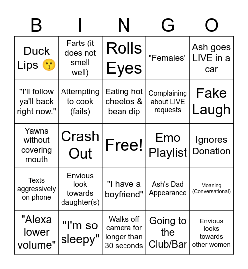 Ash Trevino LIVE Bingo Card