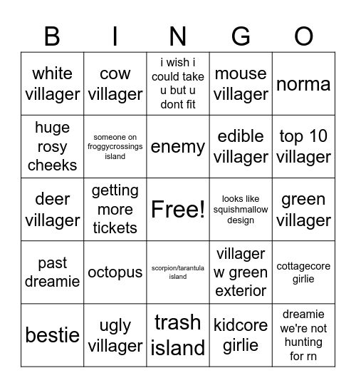 villager hunting Bingo Card