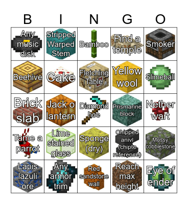 Minecraft bingo card Bingo Card