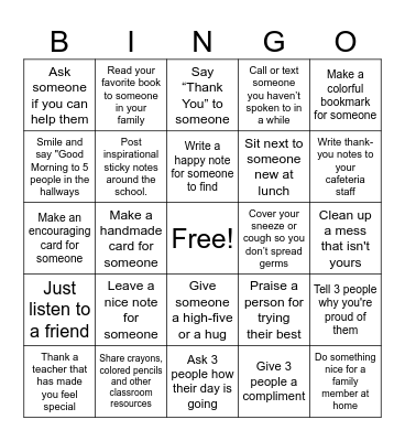 Forest Station Kindness Bingo Card