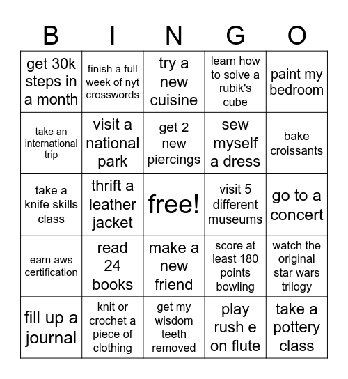 2025 Bingo Card