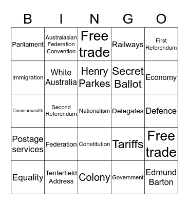 Federation Bingo Card