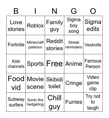 tiktok bingo Card