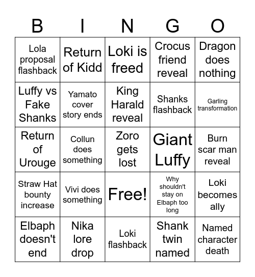 One Piece 2025 Bingo Card