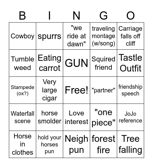 Spirit Movie Bingo Card