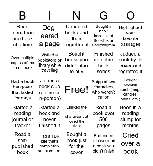 The Literary Society Bingo Card