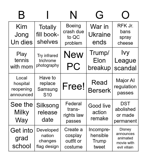 Brandon's 2025 BINGO CARD Bingo Card