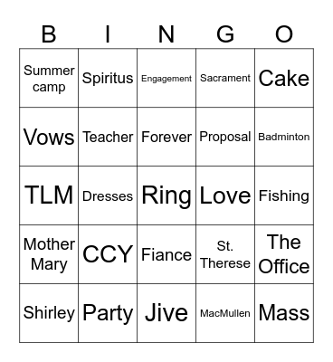 Micah and Shirley Engagement Bingo Card