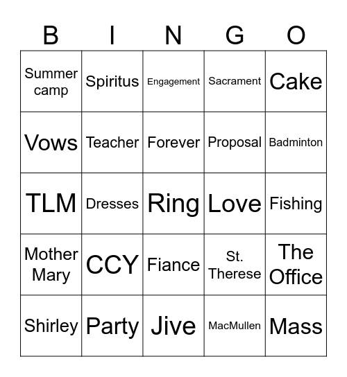 Micah and Shirley Engagement Bingo Card