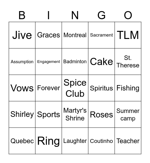 Shirley and Micah Engagement Bingo Card