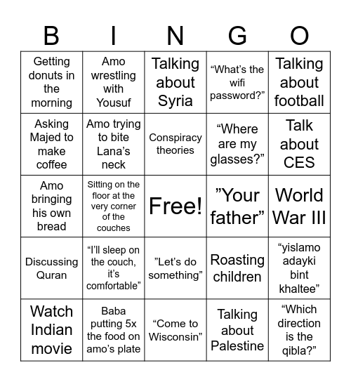 SALAH BROTHERS BINGO Card