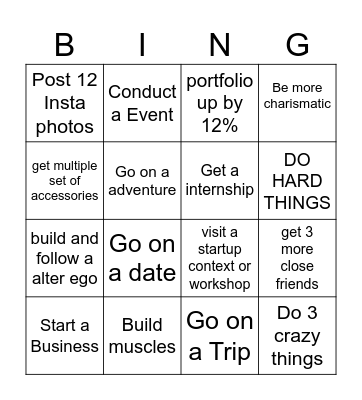 2025 Goals Bingo Card