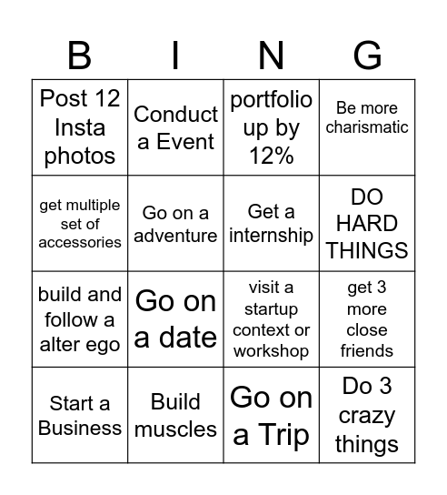 2025 Goals Bingo Card