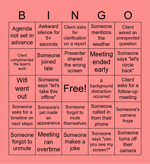 Running Effective Meetings Bingo Card