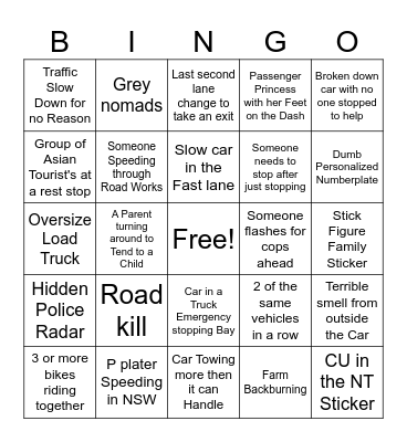 Aussie Road Trip Bingo Card