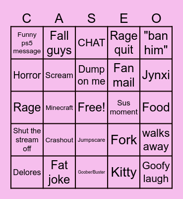 Caseoh Bingo Card