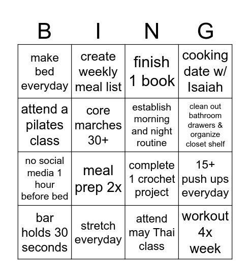 January Bingo Card