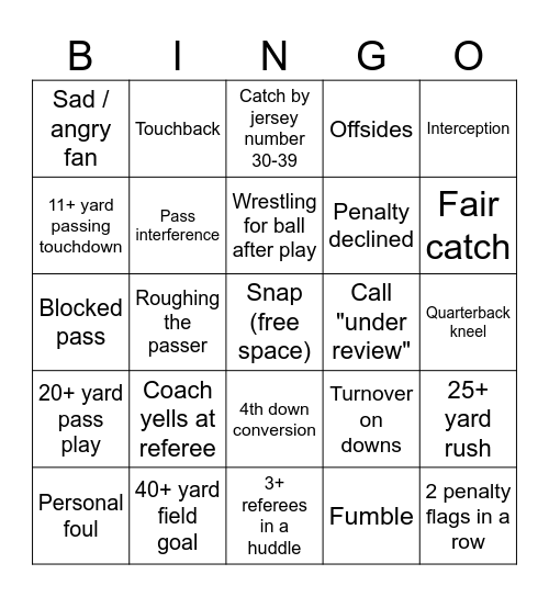 Football Bingo Card