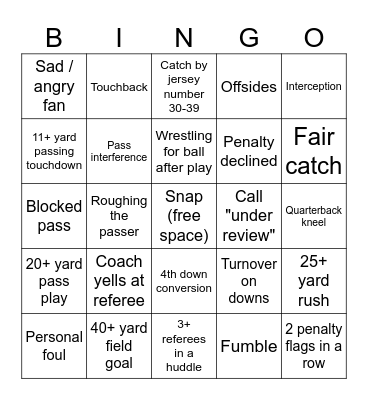 Football Bingo Card
