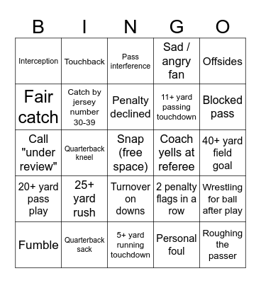 Football Bingo Card