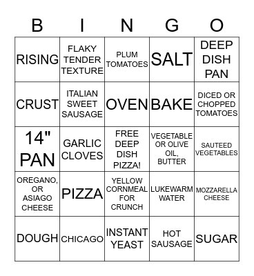 CHICAGO-STYLE, DEEP DISH PIZZA Bingo Card