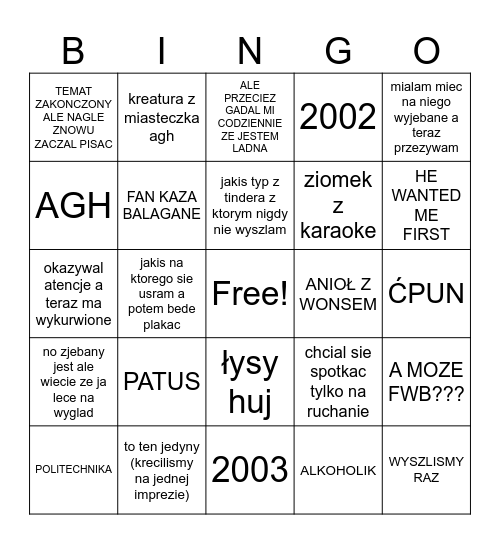 DATING BINGO Card