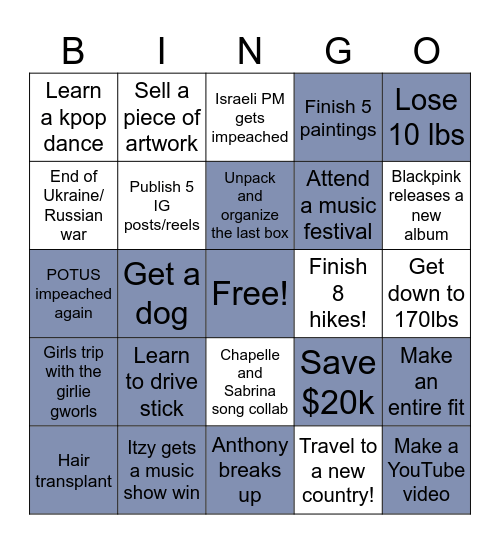 Twenty twenty five Bingo Card