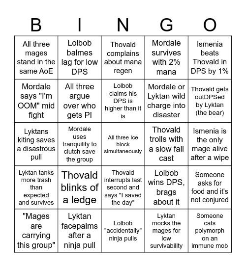Battle of the Mages + Druid chaos Bingo Card