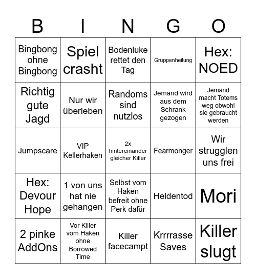 Dead by Daylight Bingo Card