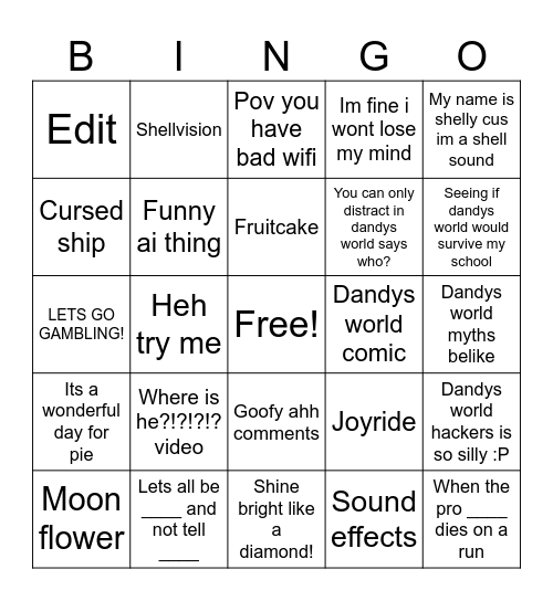 January dandys world bingo card Bingo Card