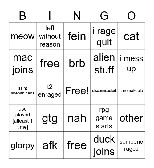 t2 gang bingo :D Bingo Card
