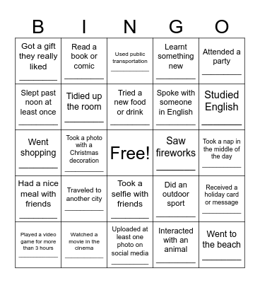 Holiday Highlights Bingo Card