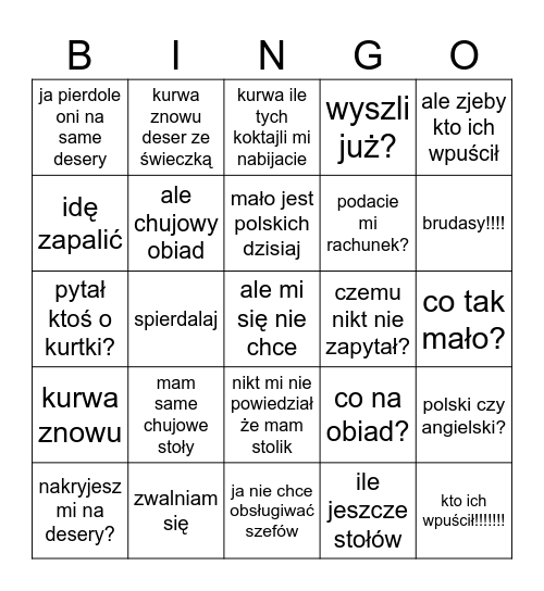 Nami Bingo Card