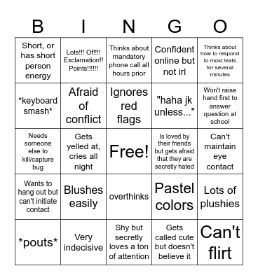 Sub Bingo Card