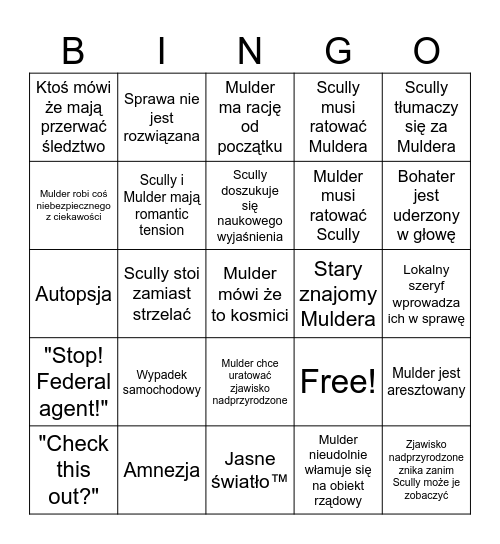 X files Bingo Card