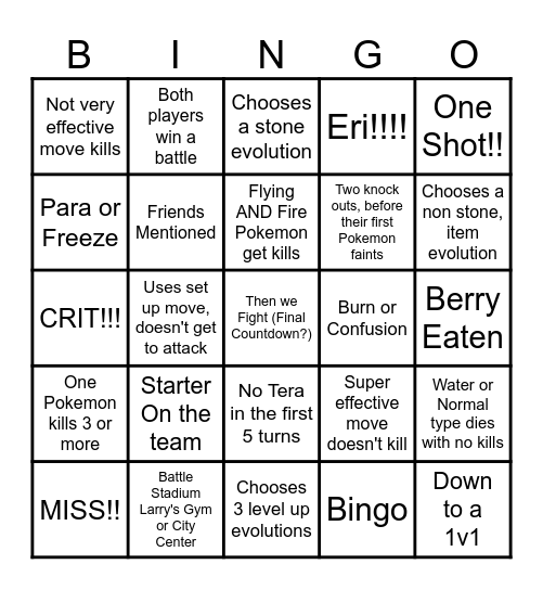 Then we react bingo Original151 Bingo Card