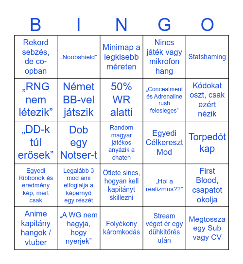 Wows Streamer Bingo Card