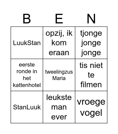 Feest Ben Bingo Card