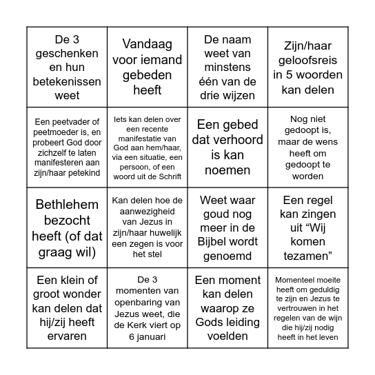 Vind iemand die Bingo Card