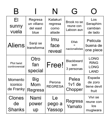 Bingo de One Piece Bingo Card