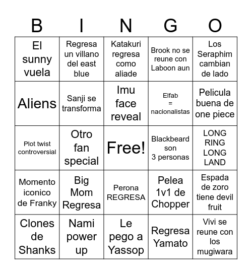 Bingo de One Piece Bingo Card