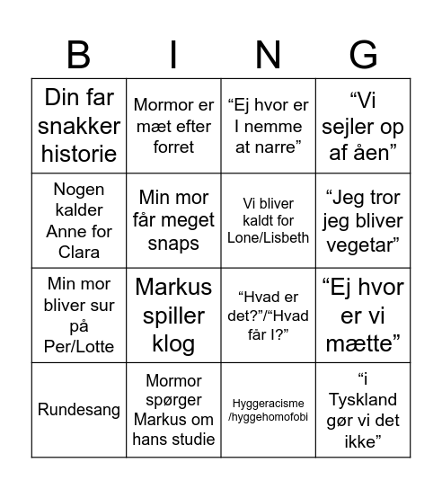 familiebingo Card