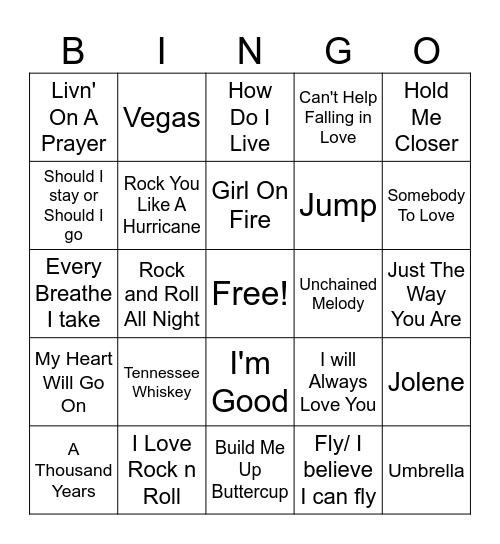 Music Bingo Card