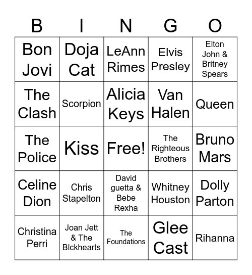 Artist Bingo Card